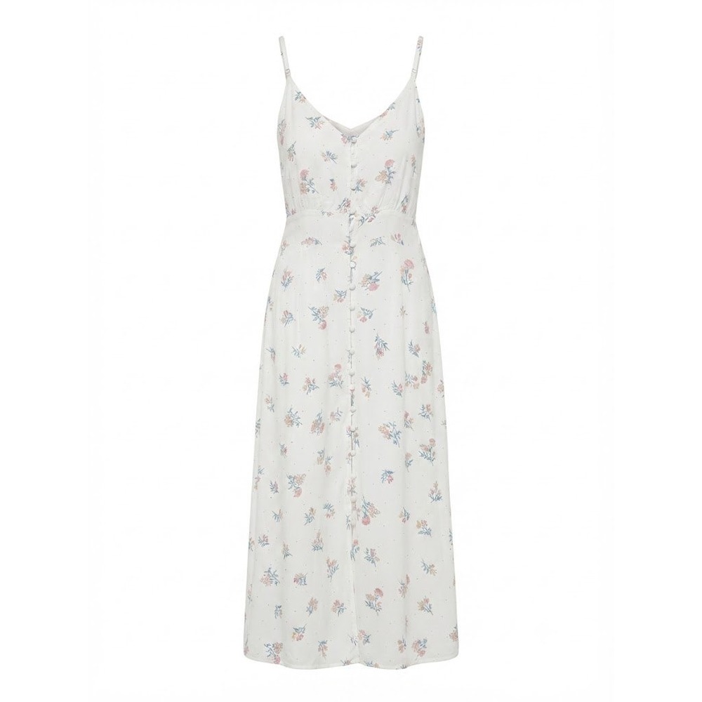 O'Neill Floral Midi Dress White Pink Blue Button Front Sun Dress Womens Medium